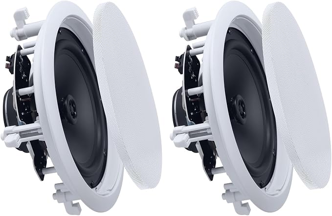 VEVOR in Ceiling Speakers, 8", in-Ceiling & in-Wall Speaker System, Hi-Fi Sound, 150W Peak, 2-Way Flush Mount Speakers, for Damp Humid Placement, Home Theater, Living Room, or Covered Patio, 1 Pair