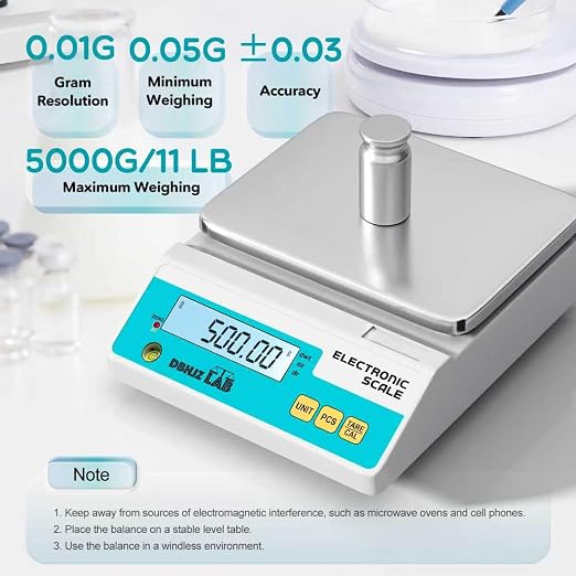 Lab Scale 5000g x 0.01g High Precision Electronic Analytical Balance g/lb/oz/dw/ct/dr Laboratory Scientific Scale with Calibration Weight Dual Power Supply Jewelry Scale