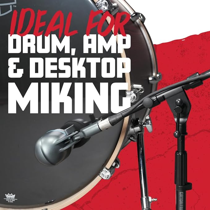 Gator Frameworks Rok-It Series Low-Profile Microphone Stand with 16" Adjustable Boom Arm, Ideal for Bass Drums and Guitar Amps (RI-MIC-200)