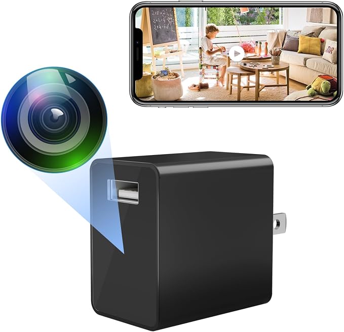 Small Wireless Camera with USB Charger - Full HD 1080P - Mini Security Cam for Indoor Use - Cloud Storage