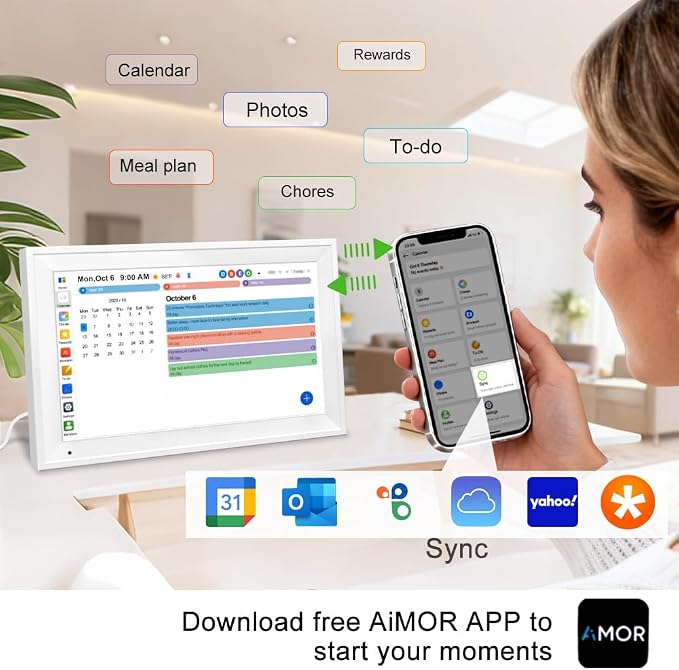 Smart Digital Calendar Family Planner Chore Chart HD Touchscreen Meal Planner & Photo Display Syncs with Online Calendars Includes Desk Stand & Wall Mount (15.6 Inch Digital Calendar - White)