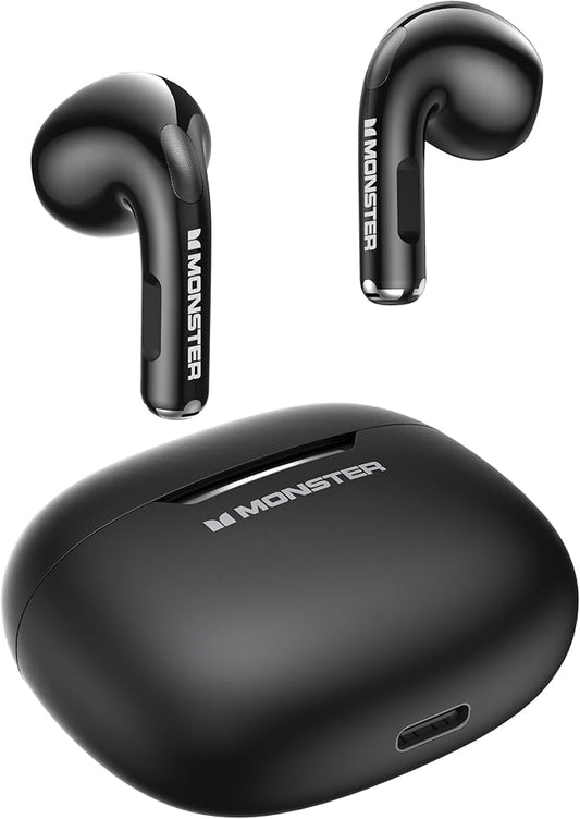 Monster N-Lite 208 Wireless Earbuds Bluetooth 5.4 Built-in Mic, Touch Control, Bluetooth Headphone with 30H Playtime, Type-C Fast Charging, Clear Call for Running, Workout Black