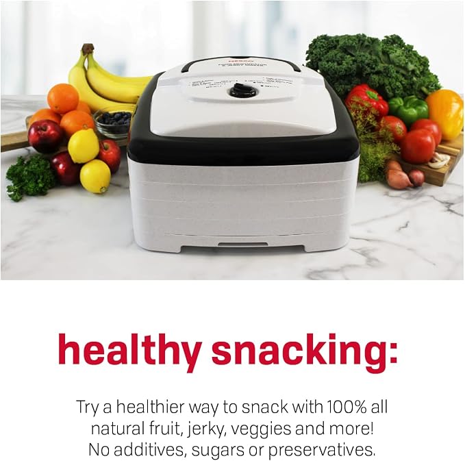 NESCO FD‑80A Square Food Dehydrator for Snacks, Fruit, Beef Jerky, 4‑Tray White Electric Dehydrator with Even Heat Drying