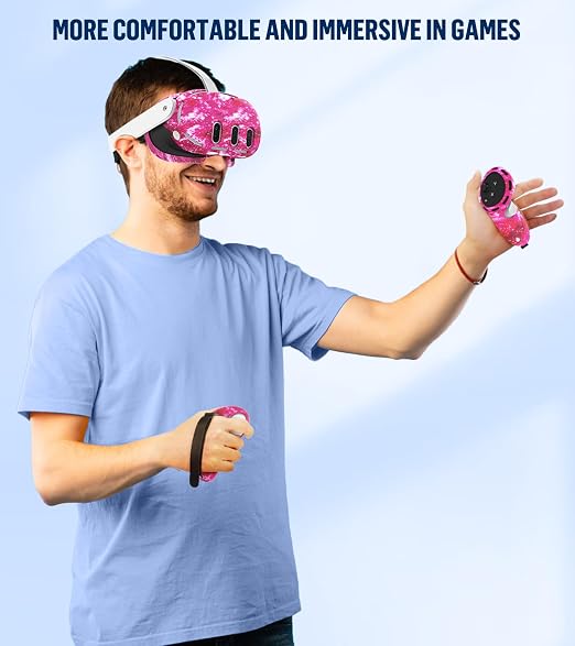 Silicone Cover Set Compatible with Meta/Oculus Quest 3 Accessories, Controller Grips, VR Shell Cover, Facial Interface Cover, Protective Lens Cover, Tempered Glass Lens Caps, Not Fit Quest 3S
