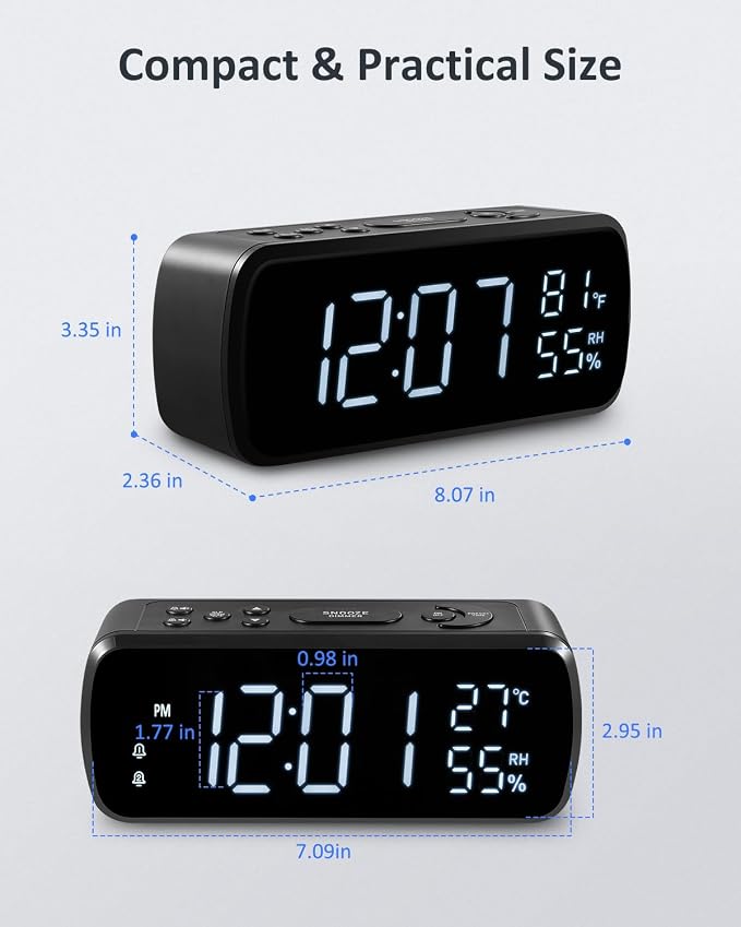 G Keni Digital Alarm Clock with FM Radio for Bedroom,2 Alarms with Large LED Display,USB Charger, Preset, Dimmer, Sleep Timer,Temperature,Relative Humidit, Adjustable Volume, Snooze