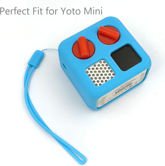 Silicone Cover and Travel Case Compatible with Yoto Mini with Headphones, Hard Carrying Case with Shoulder Strap and Adventure Jacket Accessories Set for Yoto Mini, Sky Blue
