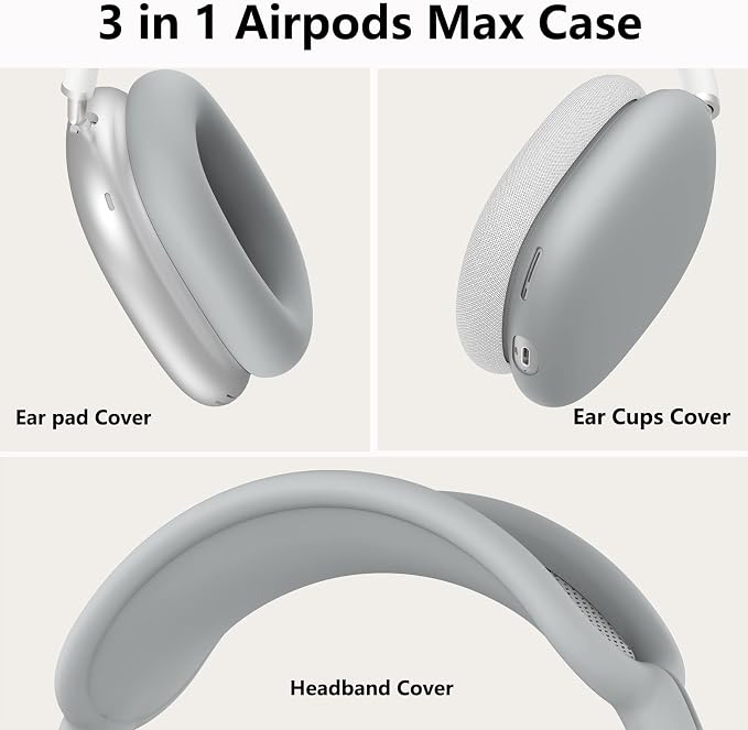 Silicone Case Cover for AirPods Max Headphones, Ear Pad Case Cover/Ear Cups Cover/Headband Cover for AirPods Max 2/1 (2026/2024/2020)(USB-C/Lightning),Silicone Accessories for Apple AirPod Max 2, Gray