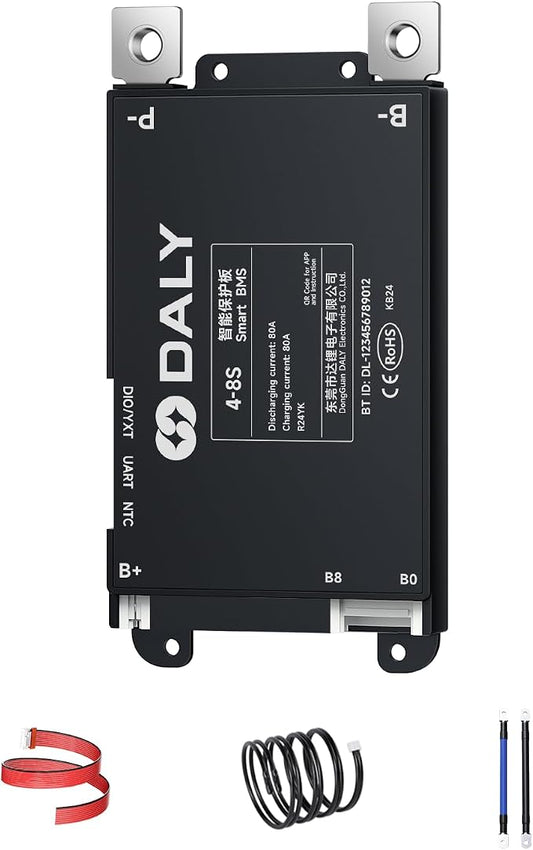 DALY BMS 80A 4S-8S 12V-24V - Smart Built-in Bluetooth Monitoring Lithium Battery Protection LiFePO4 Li-ion LTO for E-Bikes Scooters