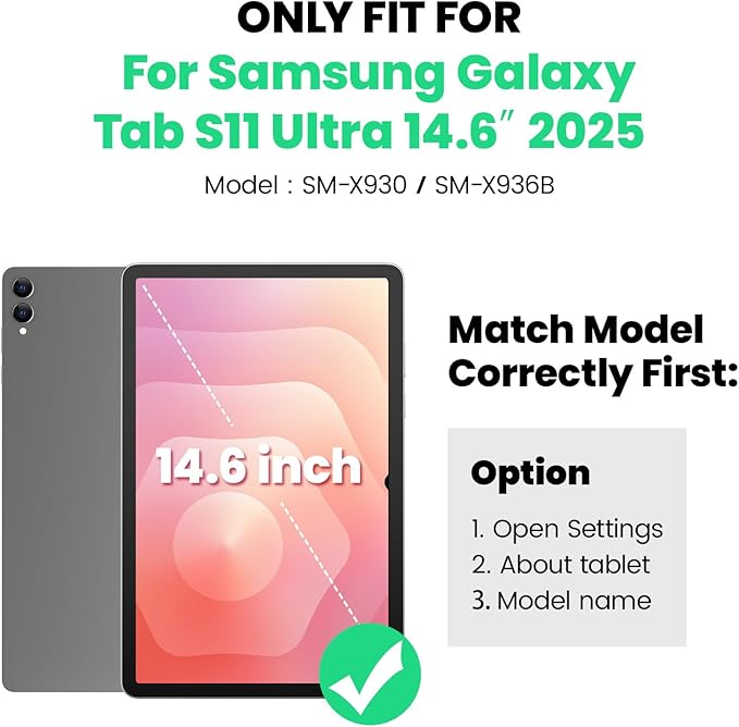 SEYMAC Case for Samsung Galaxy Tab S11 Ultra 5G 14.6 Inch 2025, Heavy Duty Shockproof Protective Case with Screen Protector, Rotating Stand and Hand/Shoulder Strap, Black