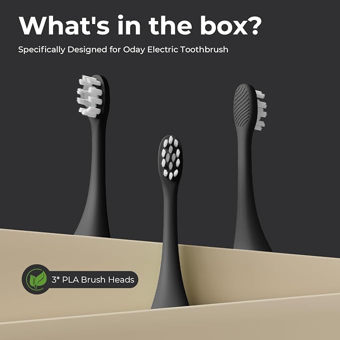 Oday Electric Toothbrush Heads, Customized for Effective Yet Gentle Ultra-Clean Feel, Long-Lasting Replacement Brush Heads, Compatible Only with Sonic Toothbrush Black - Pack of 3
