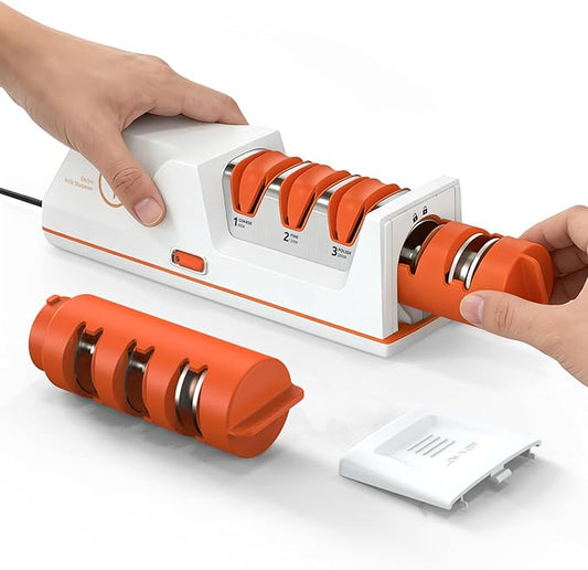 Electric Knife Sharpener with Replaceable Sharpening Head | 3-Stage Sharpening, 15° Precision Angle, Diamond Sharpening System, Metal & Ceramic Knives, Exquisite Gifts & Packaging