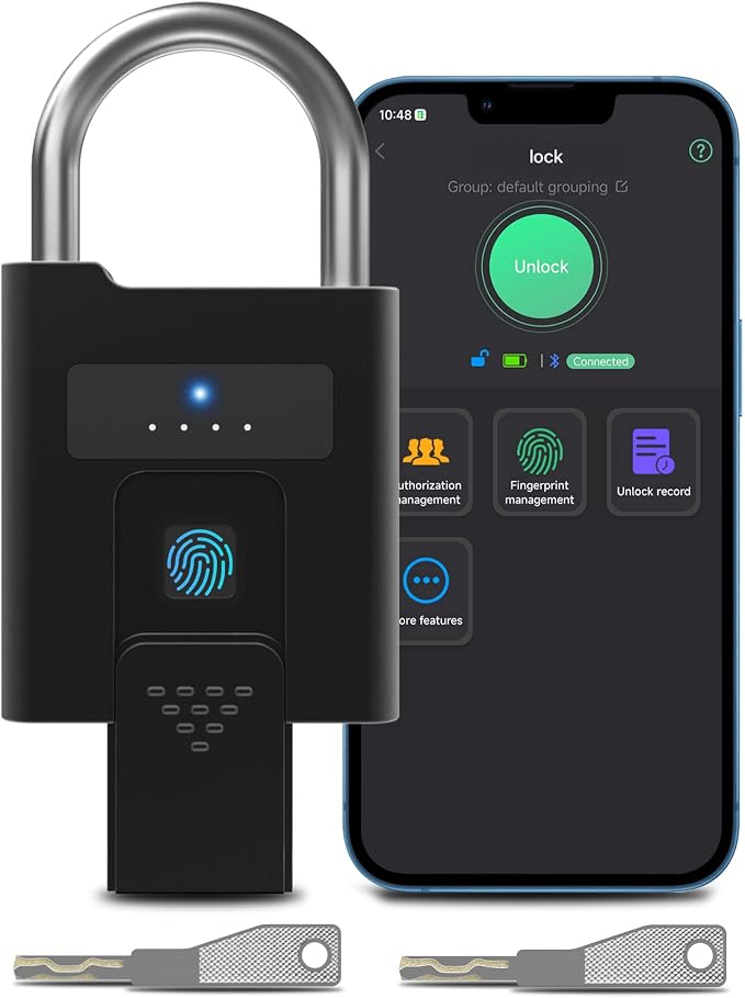 eLinkSmart Fingerprint Padlock with Key Backup, Heavy Duty Weatherproof Bluetooth Biometric Keyless Electronic Digital Smart Pad Lock for Gate Outdoor Fence Storage Locker Pool Shed