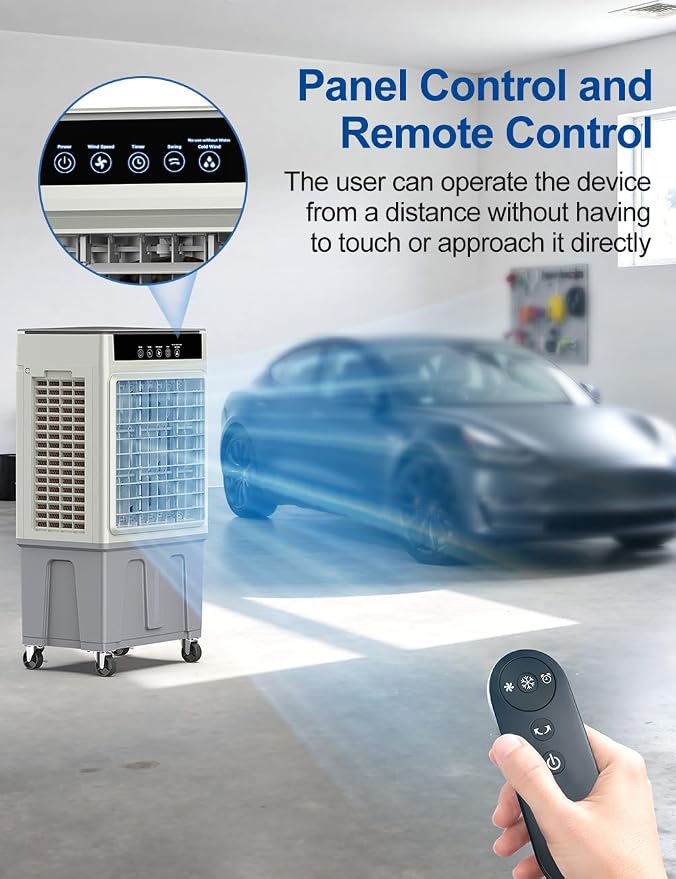 Large Swamp Cooler Air Conditioner, 24H Timer & 8 Gal Water Tank, 100°Oscillation, Portable Cooling Fan for Garage Outdoor, Extra Large