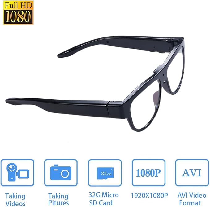 Camera Wearable Video Recording Glasses 1080p - Outdoor Sports Camera Glasses with 32GB Memory Card