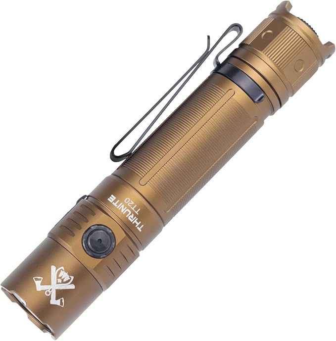 ThruNite TT20 Tactical Flashlight, 2010 Lumens USB-C Rechargeable LED Flashlight, Bright Handheld Flashlights with 6 Modes & Dual Switch, IPX8 Aluminum for Hunting - Desert Tan