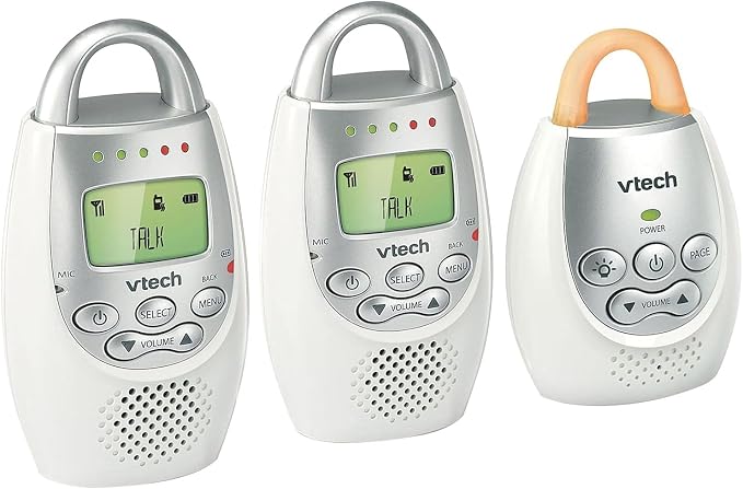 VTech DM221-2 Digital Audio Baby Monitor with 2 Parent Units, DECT 6.0, 1000ft Long Range, Talk Back Intercom, Vibrating Alert, Night Light, Rechargeable - White