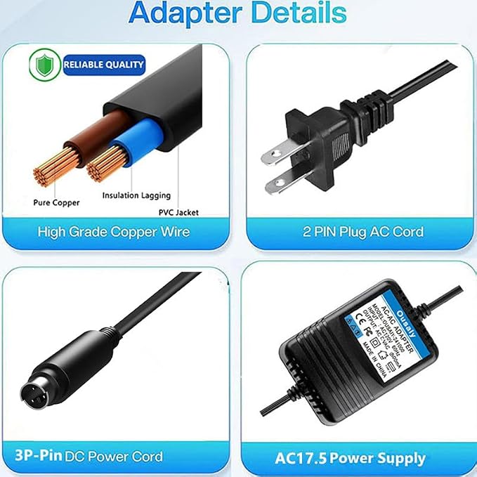 17.5VX2 500mA Powe Adapter for Behringer MXUL5 Eurorack UB1202, XENYX-1202 Mixer (FX:MX5-MP3) 17.5V AC Power Supply Mini 3 Pin Din Input