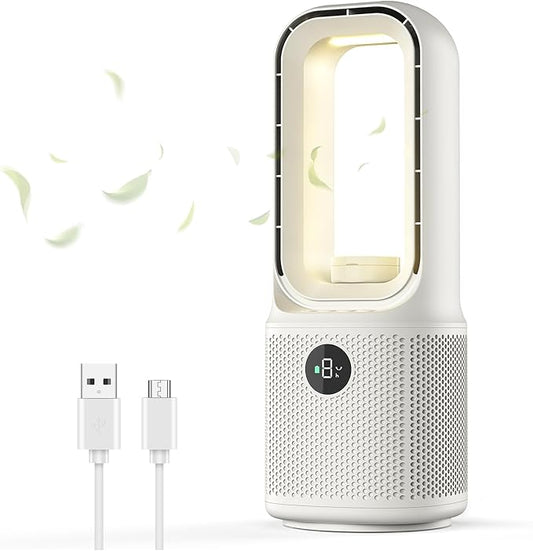 13 Inch Bladeless Desk Fan, 9 Speeds, 60° Oscillation, Table Fan with Magnetic Aromatherapy Tray, 3-Color Dimmable LED Night Light & Timer, Ultra-Quiet for Bedroom Home Office