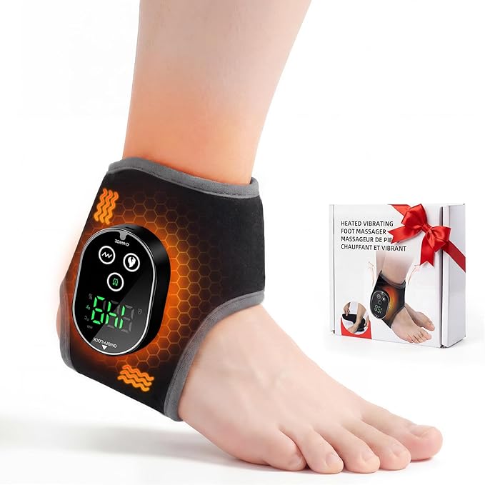 Ankle Heating Pad with Massager, Foot Massager with Heat, Ankle Heating Pad Heated Wrap Brace for Pain Foot Renew, Foot Warmer for Man Woman