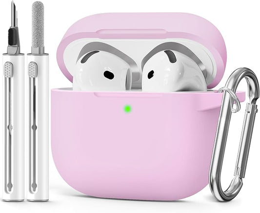 for AirPods 4 Case 2024 Come with Cleaner Kit,Soft Silicone Protective Cover for Apple AirPods 4th Generation Cases with Keychain,Compatible with AirPod 4 Case for Women Men-Light Lilac