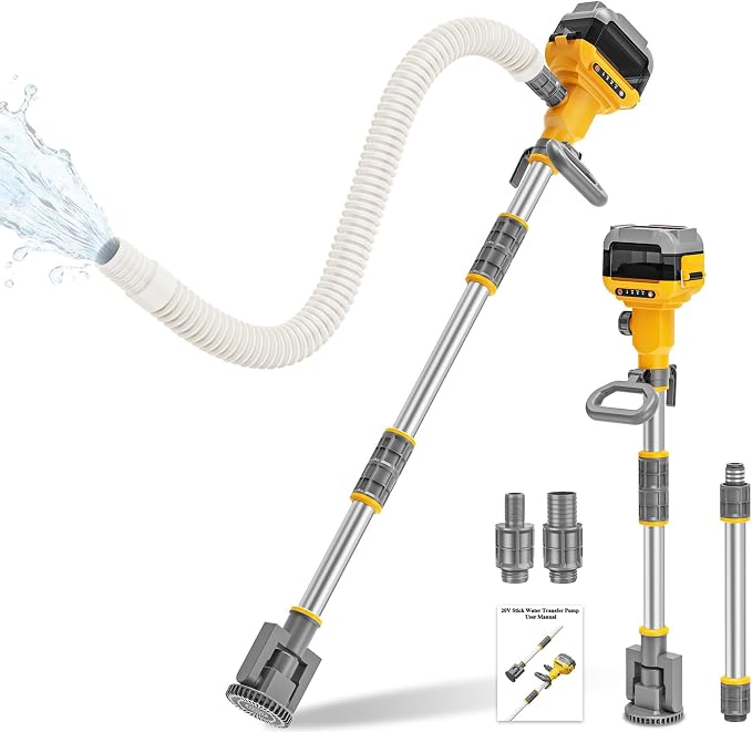 Stick Water Transfer Pump Compatible For Dewalt 20V Battery(NO Battery), Cordless 800GPH Stick Water Transfer Pump With 37-INCH Hose & Detachable Rod For Garden Fountain Boat Livestock Tanks