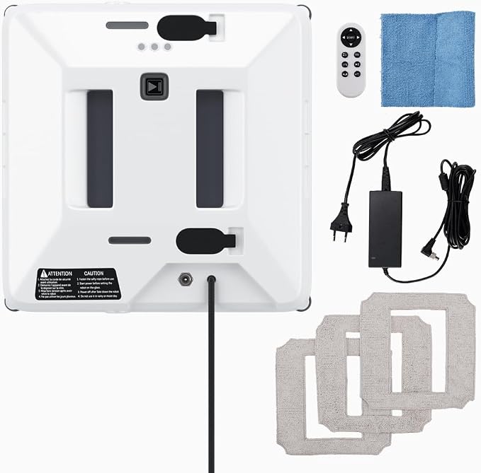 Automatic Window Cleaning Robot - 3000Pa Suction, 2 Spray Nozzles, 60ml Tank, Edge/Obstacle Detection, Anti-Fall, Remote Control, 3 Smart Cleaning Modes for High Windows Mirror Glass Door