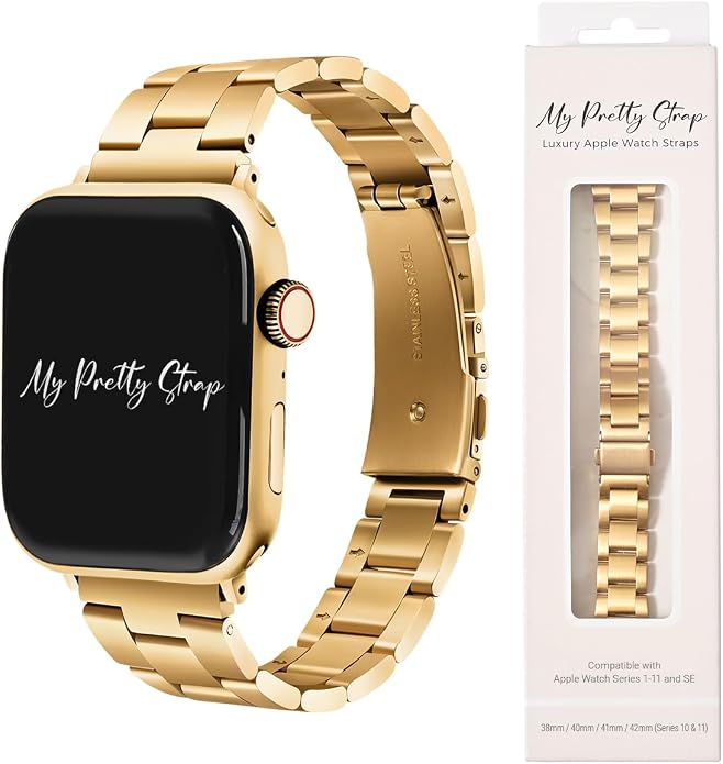 My Pretty Strap - Compatible Apple Watch Band Strap, Stainless Steel Fashion iWatch Replacement Strap- Easy Resizing, No Tool Needed, Fits Most Wrists- Compatible with Series 1-11, SE and Ultra