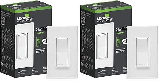 Leviton Decora Smart Switch, Wi-Fi 2nd Gen, Neutral Wire Required, Works with Matter, My Leviton, Alexa, Google Assistant, Apple Home/Siri & Wired or Wire-Free 3-Way, D215S-1RW, White (Pack of 2)