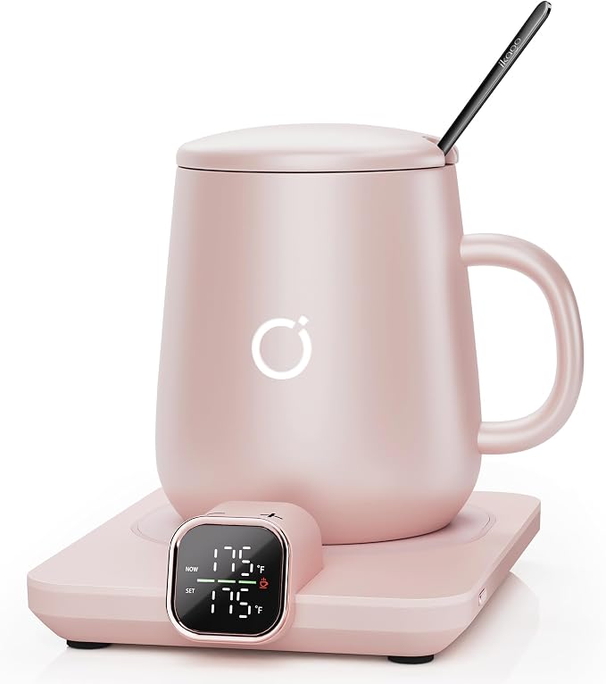 Coffee Mug Warmer & iKago Mug Set, Accurate Temperature Control Smart Heated Mug for Desk, Electric Coffee Warmer with Auto Shut Off & Real-Time Temp Display, Gifts for Men Women, 15oz Ceramic Mug