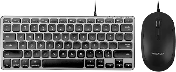 Macally Backlit Compact Keyboard and a Wired Computer Mouse, Sleek Black