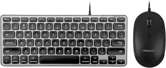 Macally Backlit Compact Keyboard and a Wired Computer Mouse, Sleek Black