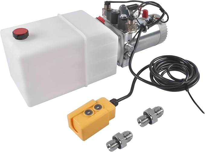 6 Quart Hydraulic Power Unit 1.6KW Power, 12V DC Double Acting Hydraulic Pump for Dump Trailer Car Lifting, Hydraulic Pump Power Unit, 6L Plastic Tank, 3200 PSI Max Pressure Weonefit