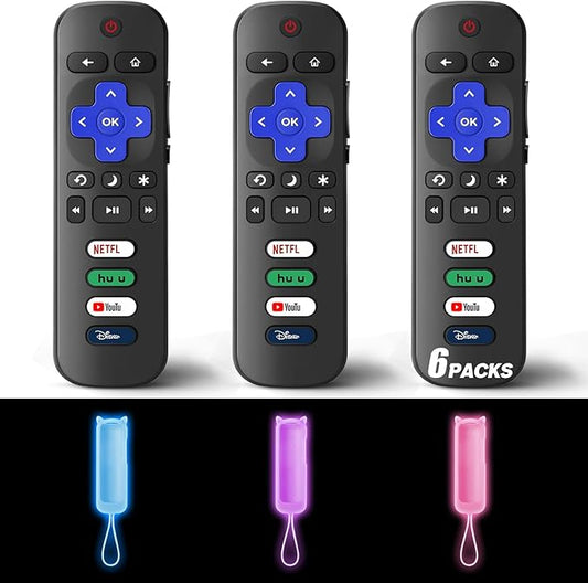 (Pack of 3) Replacement Remote Only for Roku TV with Soft Protective Cover (Glow in The Dark), Compatible for TCL Roku/Onn Roku/Hisense Roku/Sharp Roku/Element Roku/Philips Roku Smart TV