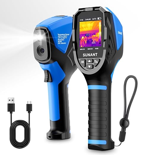 Infrared Thermal Imaging Camera, 240x240 TISR Resolution, 25Hz Refresh Rate, -4°F to 1022°F, Adjustable Emissivity, Hot/Cold Spot Detection, LED Light for HVAC, Electrical & Home Inspection