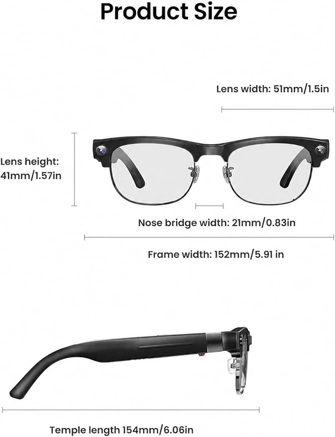 DPVR AI Smart Glasses with Camera and Bluetooth – 8MP HD Camera Glasses for Men & Women, Video Recording Glasses with Voice Assistant, 144-Language Real-Time Translation, for Travel, Work, Music, Vlog