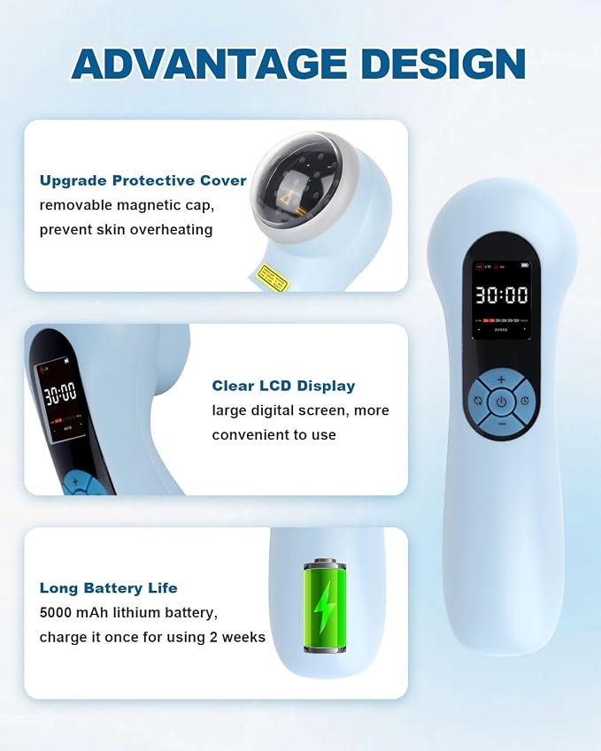 LLLT Cold Laser Therapy Device with Protective Magnetic Cover, 5 * 808nm & 10 * 650nm Human/Vet Handheld Infrared Red Light Therapy, Pet Dogs Treatment Device for Muscle Pain Relief & Improve Healing