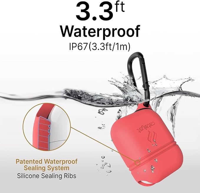 Catalyst Waterproof Case for AirPods 2nd Generation and AirPods 1st Generation - Wireless and USB-C Charging High Drop Protection AirPod Gen 2 and Gen 1 Case with Carabiner, One Piece Design