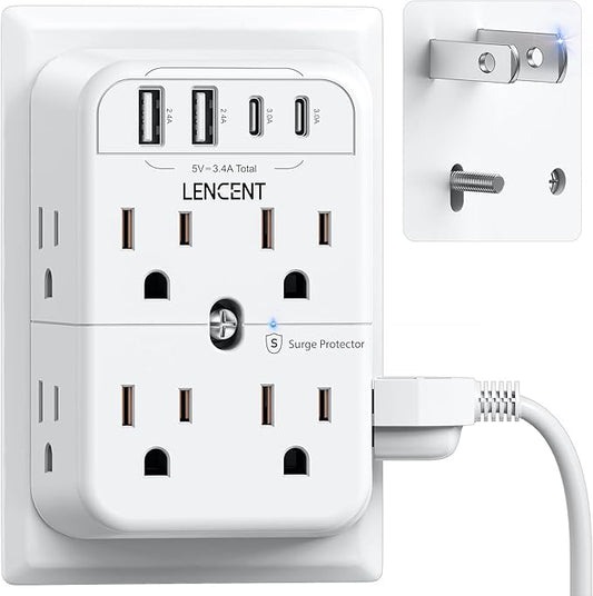 LENCENT 2 Prong Power Strip, 2 Pack 3 to 2 Prong Outlet Adapter, 2 Type C&2 USB, Surge Protector, Polarized Plug, 3-Sided Wide Spaced Extender, Wall Tap Splitter for Non-Grounded Outlets in Old House