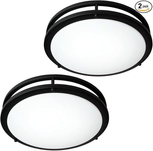 2-Pack Ceiling Light Fixture Black 36W, 13 inch Flush Mount Light Fixtures 3600LM, Modern Ceiling Light No Flicker, 5000K Bright LED Ceiling Lights for Hallways Bedroom Bathroom ETL Listed