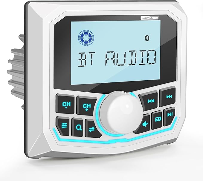 Marine Boat Radio Bluetooth Receiver – Gauge Style Marine Stereo Media System - 2.8 Inch LCD Display AUX USB AM FM Pre-Amp Subwoofer for UTV ATV RZR Golf Cart Spa Hot