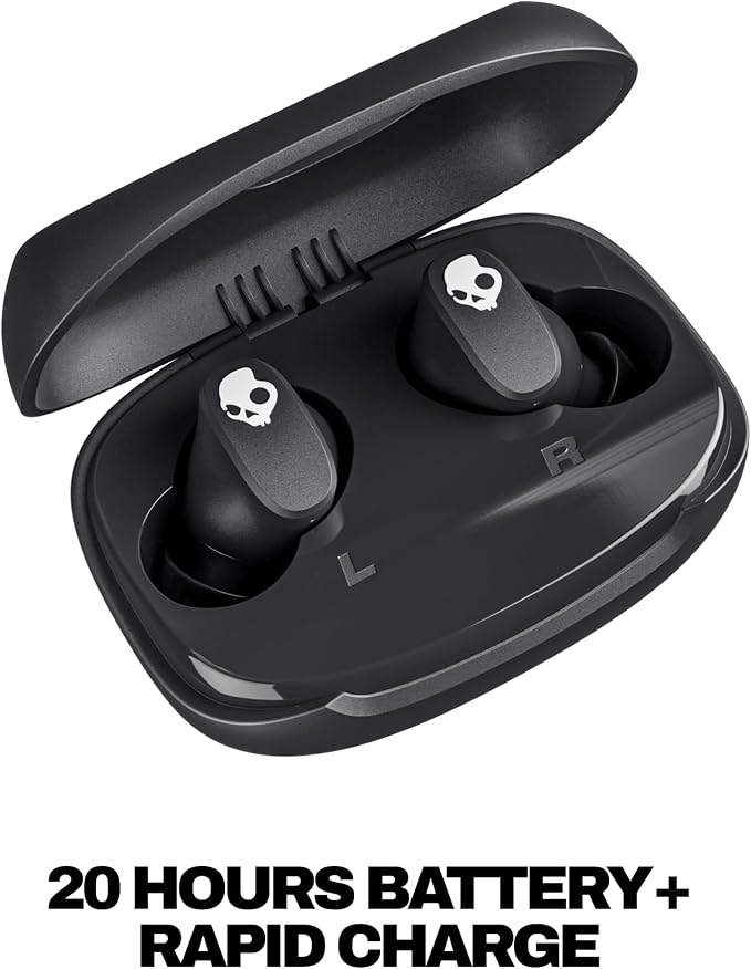 Skullcandy Smokin’ Buds 360 Wireless Earbuds, Bluetooth Headphones, Noise Isolating Fit, Up to 20 Hours Battery, IPX4 Sweat and Water Resistant, Microphone for iPhone Android - True Black