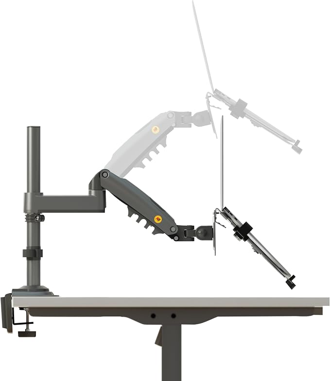 NB ERGONOMIC Laptop Mount with Adjustable Tray for 10-17” Notebook, Full Motion Arm with VESA Plate for 17-30” Monitor (Within 4.4~19.8lbs),Clamp-on Grommet Mounting H100-FP