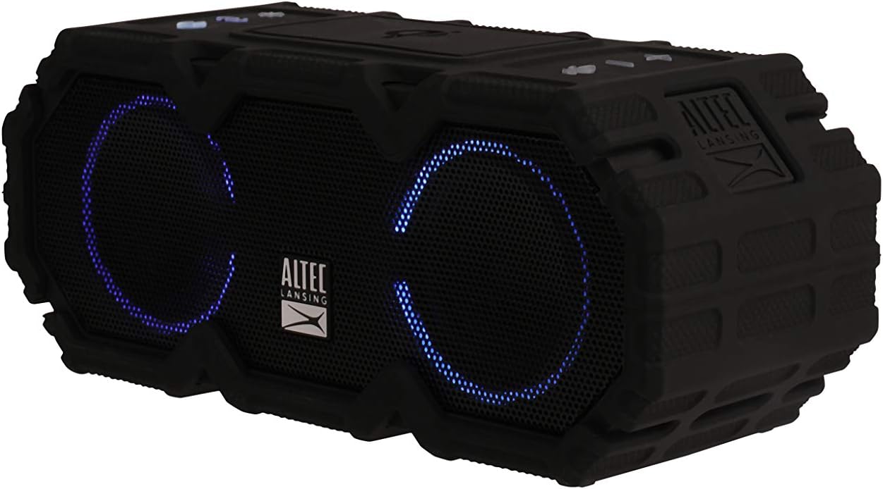 Altec Lansing LifeJacket Jolt - Waterproof Bluetooth Speaker, Durable & Portable Speaker with Qi Wireless Charging and Voice Assistant, Black w/Lights
