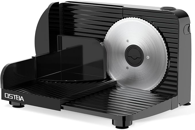 OSTBA Foldable Electric Food Slicer, Adjustable Thickness 0–15mm, 6.7” Stainless Steel Blade, 150W Motor, Portable & Easy-to-Clean, Meat, Cheese, Bread, and Vegetable Slicer for Home Kitchen, Black
