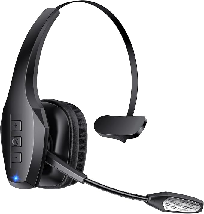 Trucker Bluetooth Headset, Wireless Headset with Mic, Bluetooth Headsets with Dual Noise Cancelling Microphone & Mute Button, 55Hrs Working Time PC Headsets for Cell Phones, Computer, Truck Driver