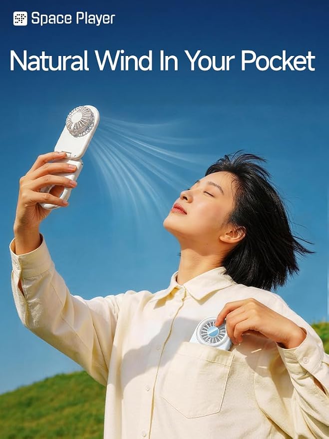 Space Player MagSafe Magnetic Cooling Fan for iPhone & Android Portable Phone Cooling Fan with LED Light Rechargeable Mini Handheld Fan 3-in-1 Magnetic Desk Fan for Gaming Travel & Outdoor Use Orange