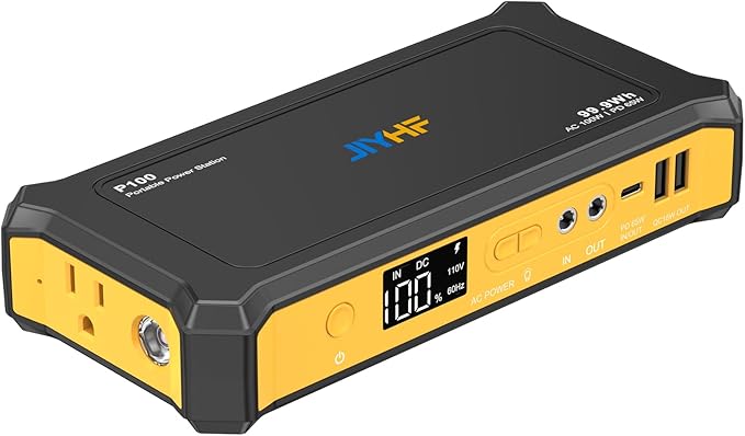 JIYHF Portable Power Station 99.9Wh, Laptop Charger & Backup Power with 65W USB-C PD, 100W AC Outlet, 12V DC Output, LED Light for Camping, Home Backup, Hurricane, Emergency, RV