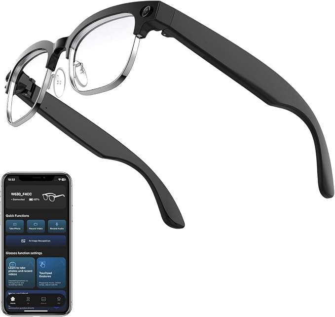 AI Smart Glasses with 8MP Camera, 1080P Video Recording & HD Photos, Bluetooth Audio, Voice Assistant, Real-Time Translation, Noise Cancelling Calls & Music, Photochromic Lenses