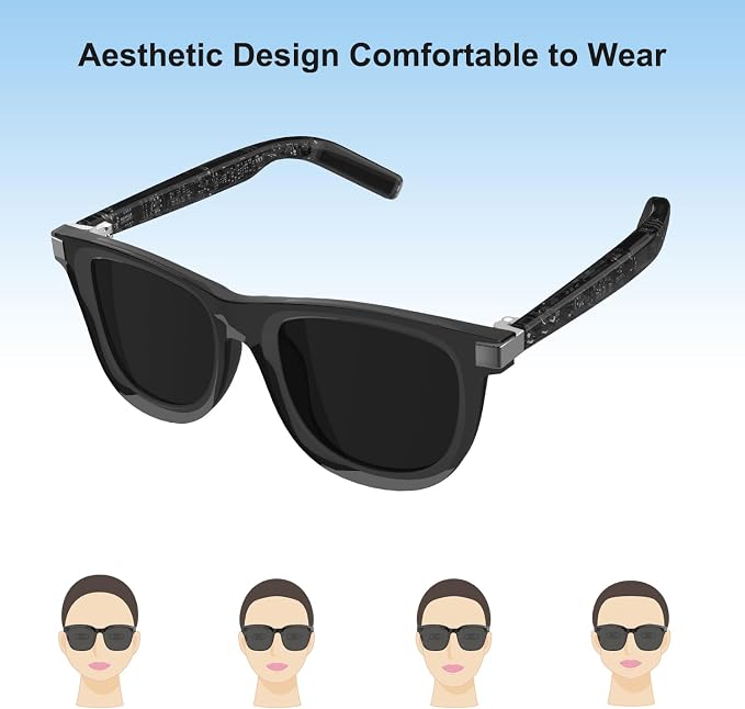 Smart Glasses, Polarized Sunglasses with Bluetooth Speaker, Wear Detection Auto On/Off, Noise Reduction, Outdoor Mode, Athletic/Outdoor UV Protection and Voice Control, Unisex (Grey)