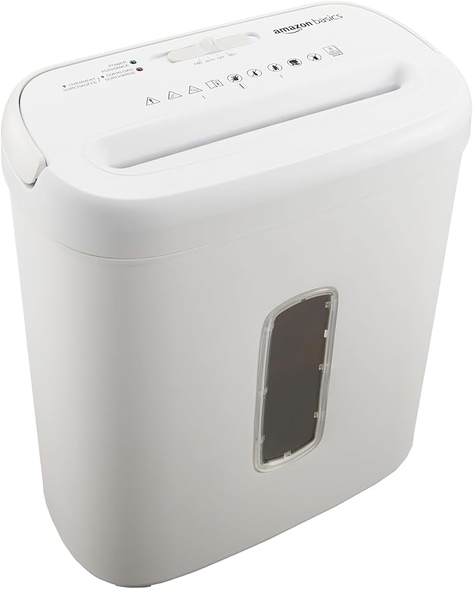 Amazon Basics 8-Sheet Cross Cut Paper and Credit Card Shredder for Security, Heavy Duty, White